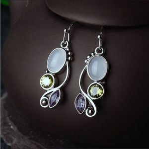Silver Plated Moonstone, Amethyst Earrings